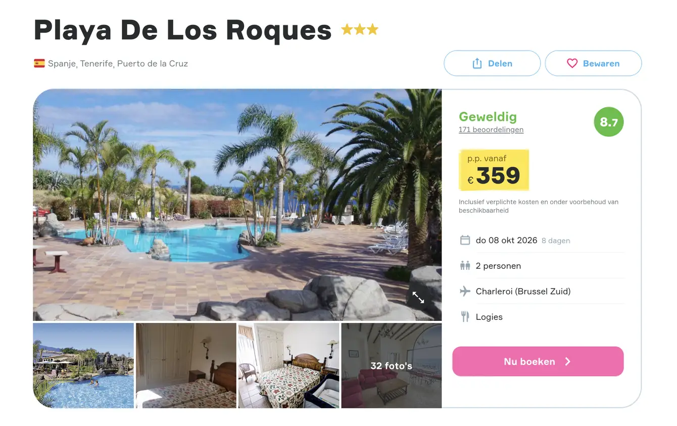 Boekingspagina Vakantiediscounter: Playa de los Roques op Tenerife, 8 dagen vanaf 359 euro p.p.
