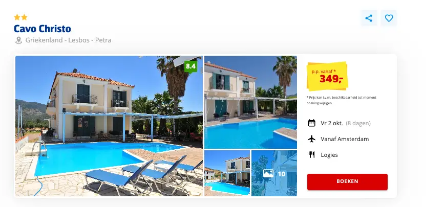 Prijsvrij screenshot Cavo Christo Lesbos 8 dagen voor €349 p.p.