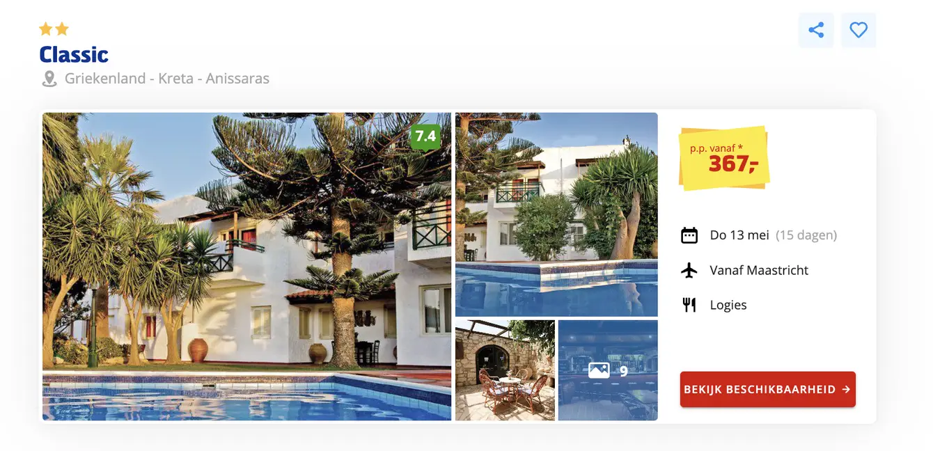 Prijsvrij screenshot Hotel Classic Anissaras Kreta 15 dagen voor €367 p.p.