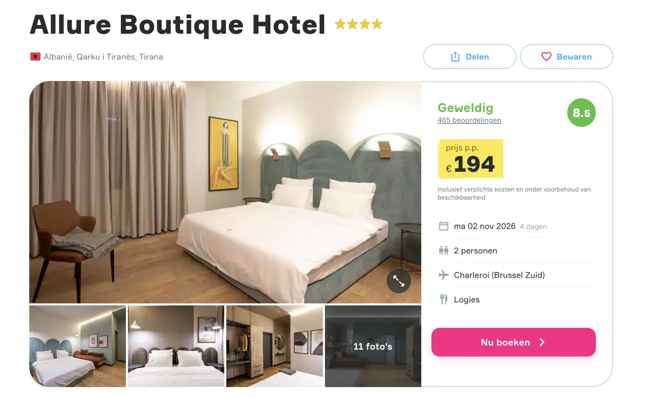 Boekingspagina Allure Boutique Hotel Tirana op Vakantiediscounter