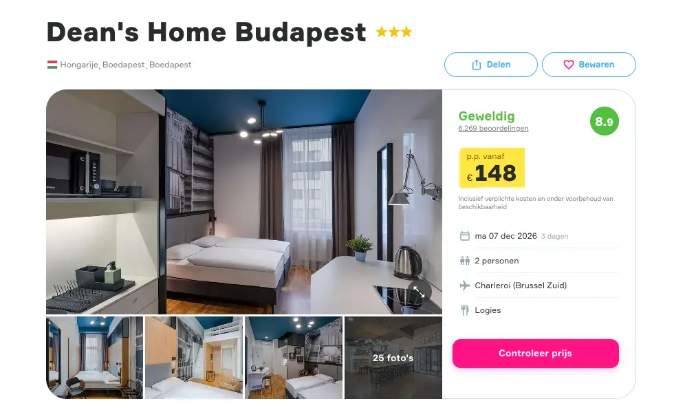 Boekingspagina dé VakantieDiscounter: Dean's Home Budapest vanaf 148 euro p.p.