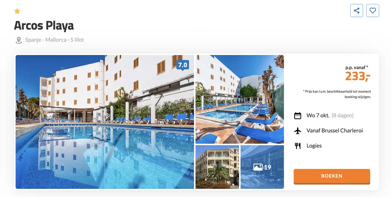Boekingspagina D-reizen: Arcos Playa op Mallorca, 8 dagen vanaf 233 euro p.p.