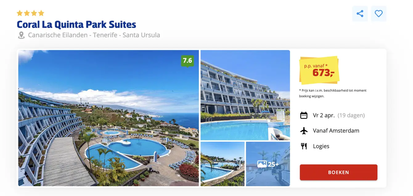 Prijsvrij screenshot Coral La Quinta Park Suites Tenerife 19 dagen voor €673 p.p.