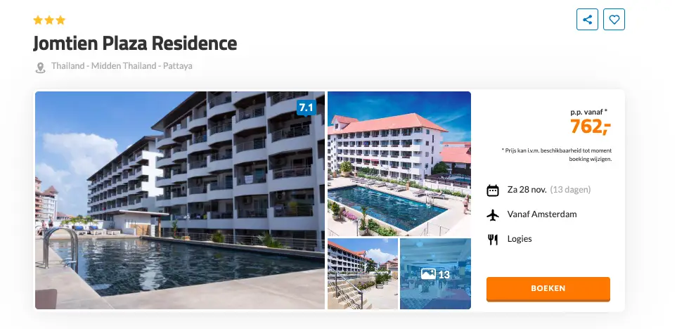 Boekingspagina D-reizen: Jomtien Plaza Residence in Pattaya, 13 dagen vanaf 762 euro p.p.