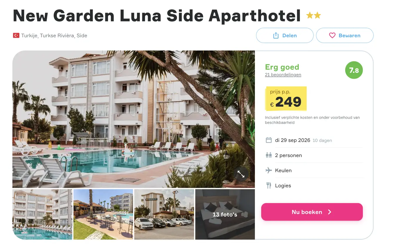 Boekingspagina dé VakantieDiscounter: New Garden Luna Side Aparthotel vanaf 249 euro p.p.