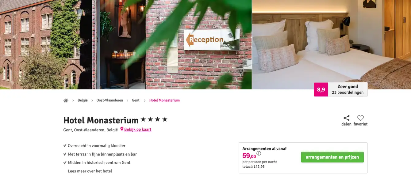 Boekingspagina Hotel Monasterium Gent bij Voordeeluitjes