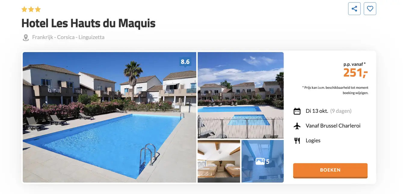 D-reizen screenshot Hotel Les Hauts du Maquis Corsica 9 dagen voor €251