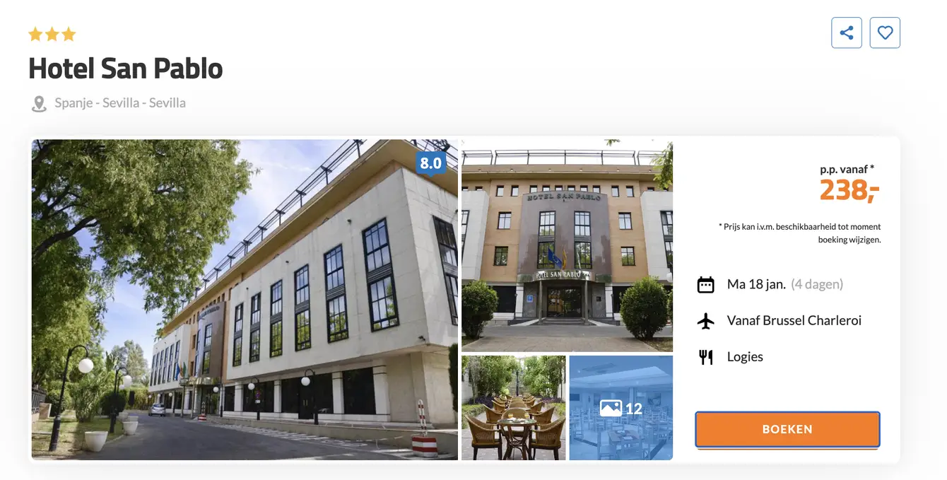Boekingspagina D-reizen: Hotel San Pablo in Sevilla, 4 dagen vanaf 238 euro p.p.