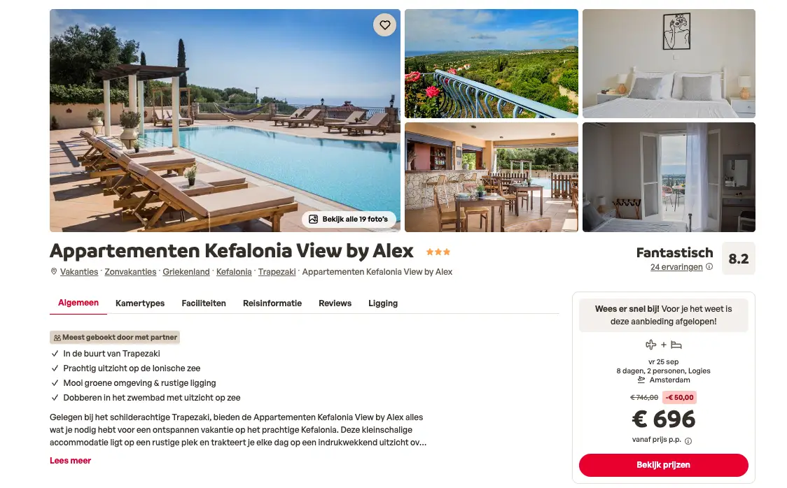 Boekingspagina Sunweb: Appartementen Kefalonia View by Alex vanaf 696 euro p.p.