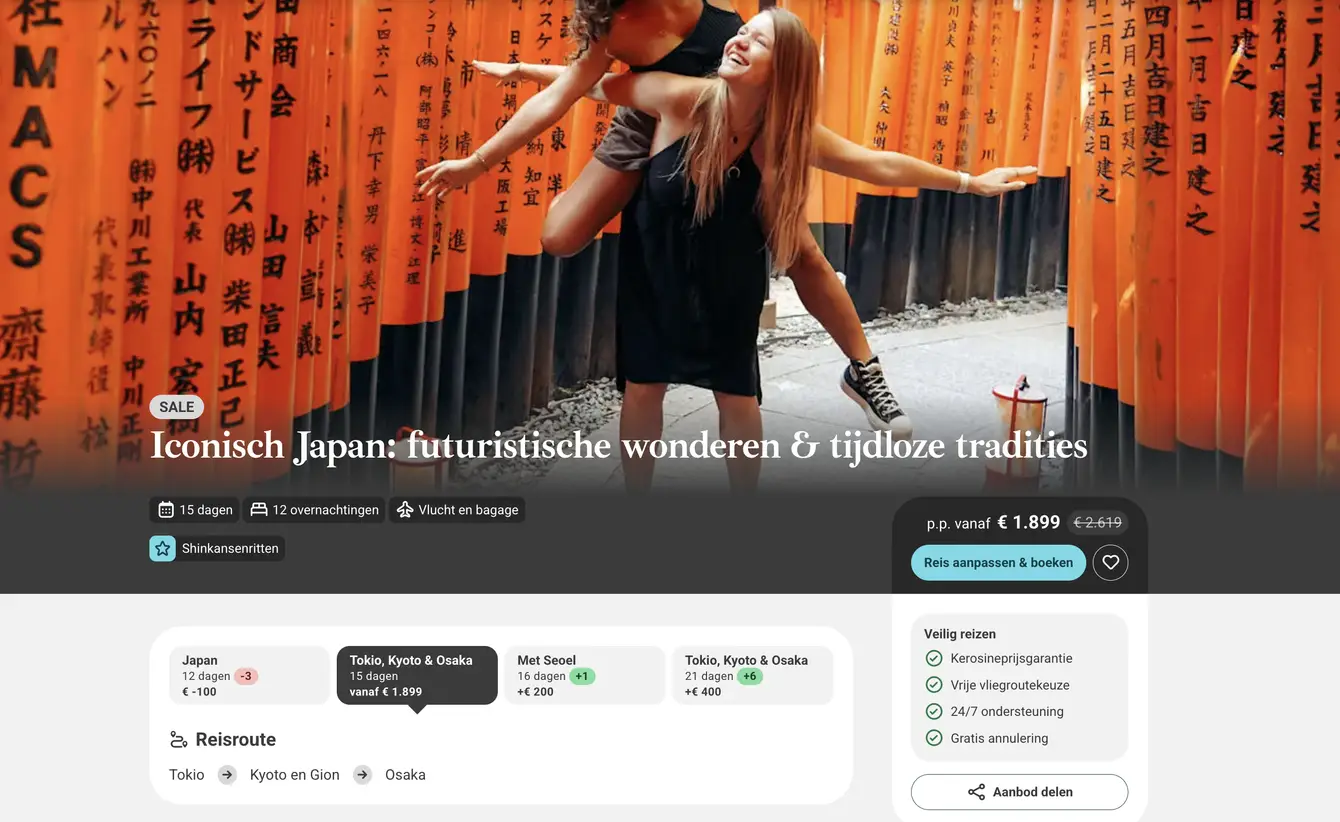 Boekingspagina rondreis Japan Tokio Kyoto Osaka bij Journaway