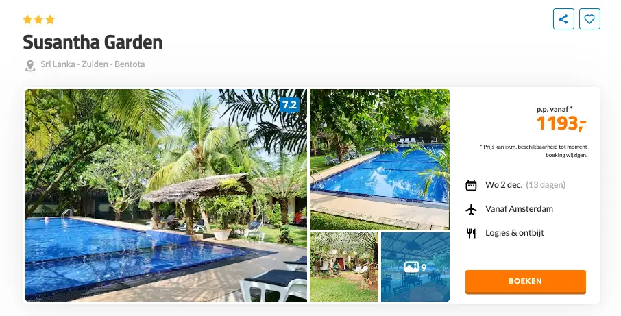Boekingspagina D-reizen: Susantha Garden in Bentota op Sri Lanka, 13 dagen met ontbijt vanaf 1193 euro p.p.