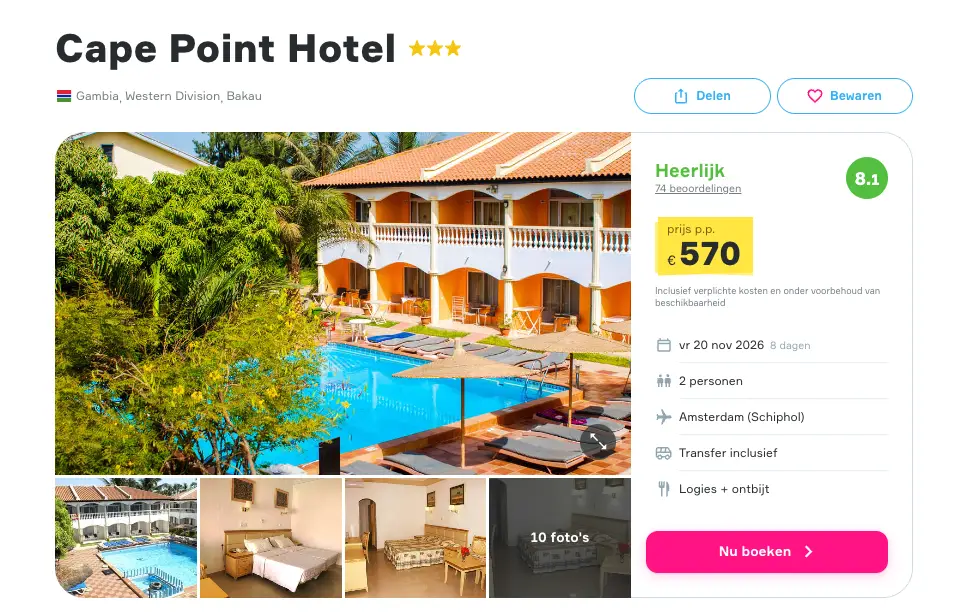Boekingspagina dé VakantieDiscounter: Cape Point Hotel vanaf 570 euro p.p.