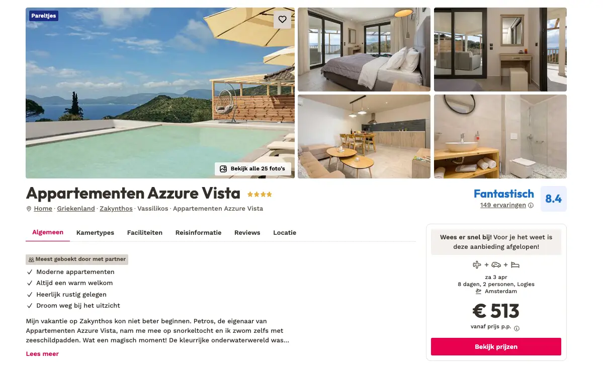 Boekingspagina Eliza was here: Appartementen Azzure Vista op Zakynthos, 8 dagen met huurauto vanaf 513 euro p.p.