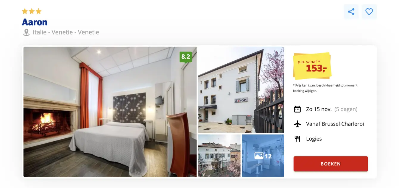 Prijsvrij screenshot Hotel Aaron Venetie 5 dagen voor €153
