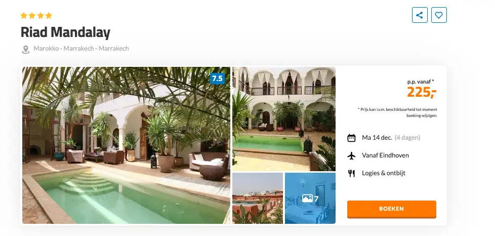 Boekingspagina D-reizen: Riad Mandalay 4-**** vanaf 225 euro p.p.