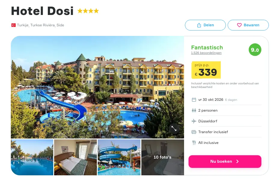 Boekingspagina Vakantiediscounter: Hotel Dosi in Side, 6 dagen All Inclusive vanaf 339 euro p.p.